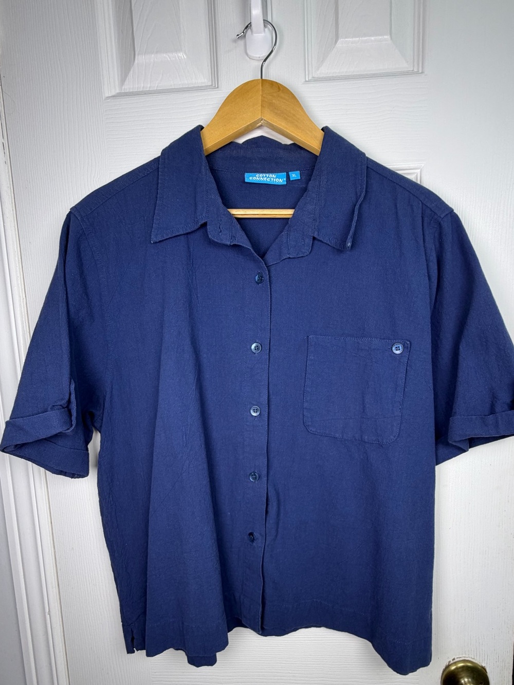 Cotton Connection Blue Button Down Shirt Women's XL 100% Cotton Coastal Casual